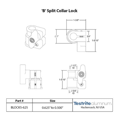 B Split Collar Lock 1/2" to 5/8", 0.5" to 0.625" Telescopic tubing clamp